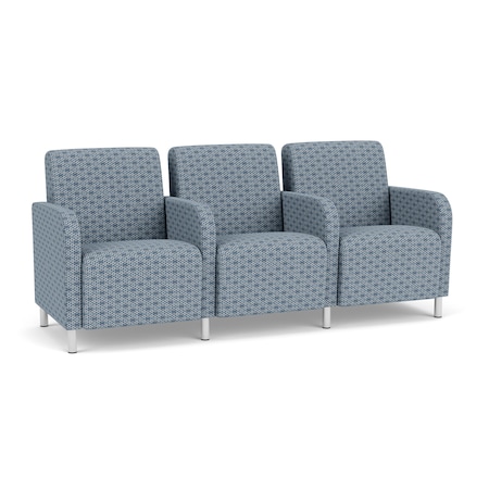 Lesro Siena Lounge Reception 3 Seat Tandem Seating, Brushed Steel, RS Rain Song Upholstery SN3103